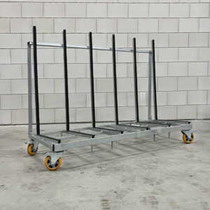 Verrijdbare platenkar kozijnbok met zwenkwielen extra laag