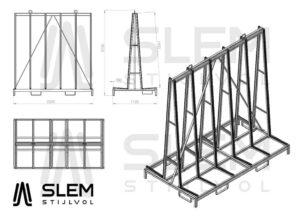 Tekening afmetingen A2000 glasbok dubbelzijdig SLEM Stijlvol